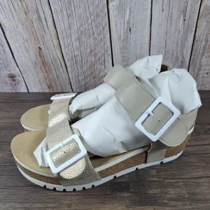 Josef Seibel Quinn 02 Wedge Slingback Sandals Women's Sz 10-10.5 Cream kombi