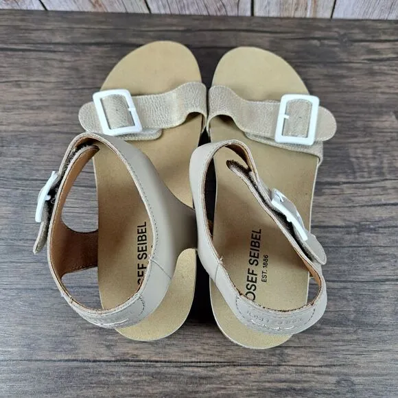 Josef Seibel Quinn 02 Wedge Slingback Sandals Women's Sz 10-10.5 Cream kombi