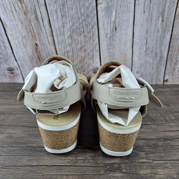 Josef Seibel Quinn 02 Wedge Slingback Sandals Women's Sz 10-10.5 Cream kombi