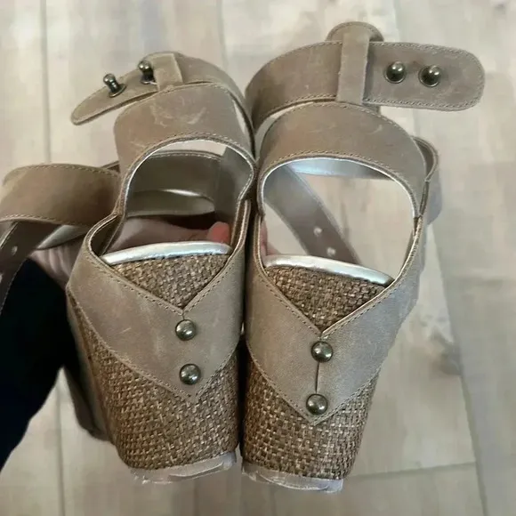 JoyFolie Expresso Odette Leather Sandals Wedge Sz 8.5