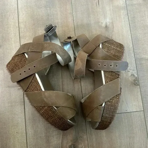 JoyFolie Expresso Odette Leather Sandals Wedge Sz 8.5