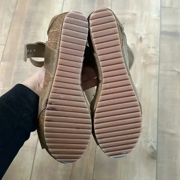 JoyFolie Expresso Odette Leather Sandals Wedge Sz 8.5