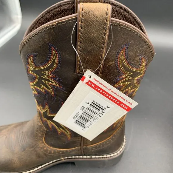 Justin Kids Unisex Brown Leather Cattleman Western Cowboy Boots Size 3D SK4681