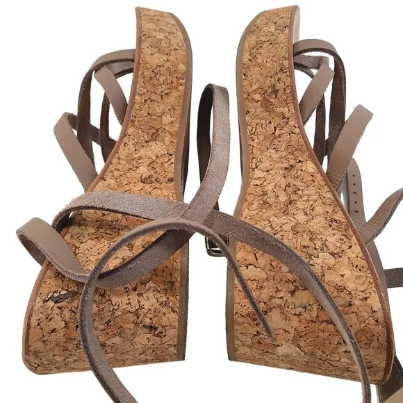 K. Jacques Women's Platform Open Toe Thong Leather Wedge Sandals Brown Size 11
