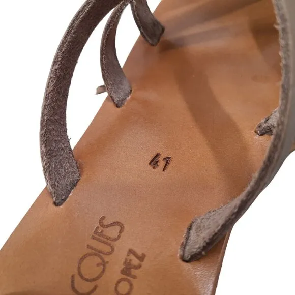 K. Jacques Women's Platform Open Toe Thong Leather Wedge Sandals Brown Size 11