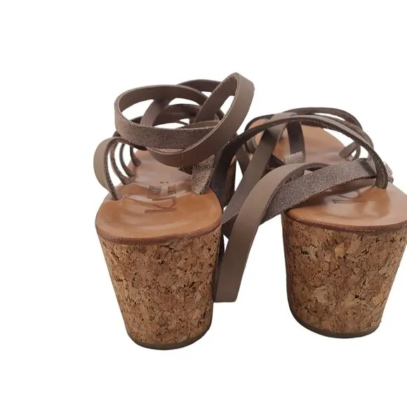 K. Jacques Women's Platform Open Toe Thong Leather Wedge Sandals Brown Size 11