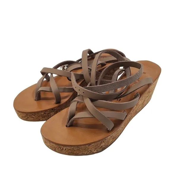 K. Jacques Women's Platform Open Toe Thong Leather Wedge Sandals Brown Size 11