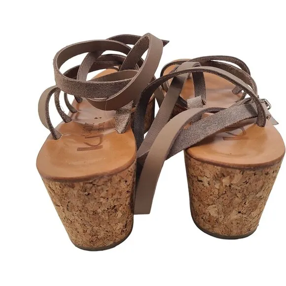 K. Jacques Women's Platform Open Toe Thong Leather Wedge Sandals Brown Size 11