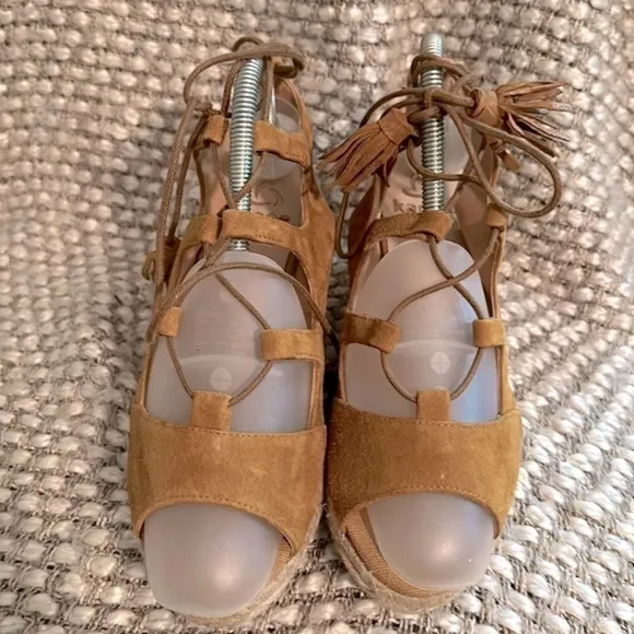 Kanna Ante Camel Women’s Lace Up Wedge Sandals size 38 EUC