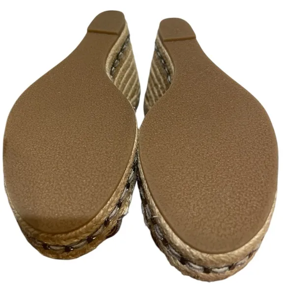KARL LAGERFELD CARINA METALLIC ESPADRILLE WEDGE SANDALS SZ 5 M EUC