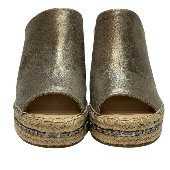 KARL LAGERFELD CARINA METALLIC ESPADRILLE WEDGE SANDALS SZ 5 M EUC