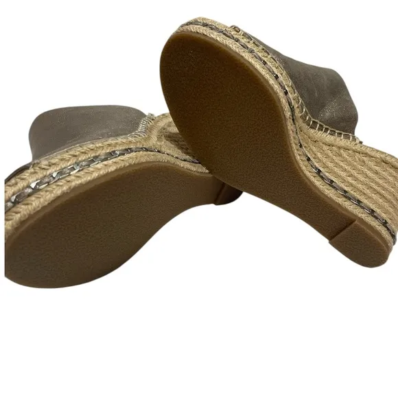 KARL LAGERFELD CARINA METALLIC ESPADRILLE WEDGE SANDALS SZ 5 M EUC