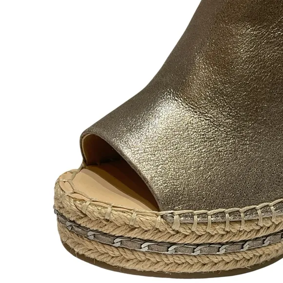 KARL LAGERFELD CARINA METALLIC ESPADRILLE WEDGE SANDALS SZ 5 M EUC