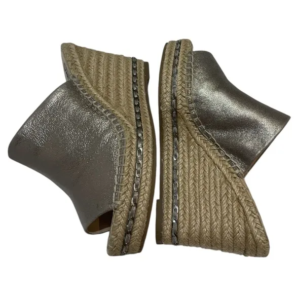 KARL LAGERFELD CARINA METALLIC ESPADRILLE WEDGE SANDALS SZ 5 M EUC