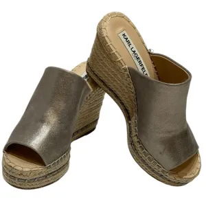 KARL LAGERFELD CARINA METALLIC ESPADRILLE WEDGE SANDALS SZ 5 M EUC