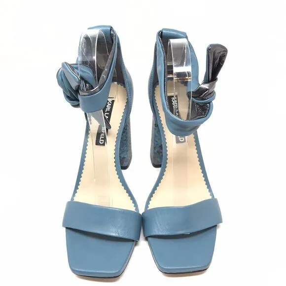 Karl Lagerfeld Mabli Ankle Strap Sandals Size 8 Block Heel Snake Skin Leather
