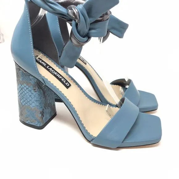 Karl Lagerfeld Mabli Ankle Strap Sandals Size 8 Block Heel Snake Skin Leather