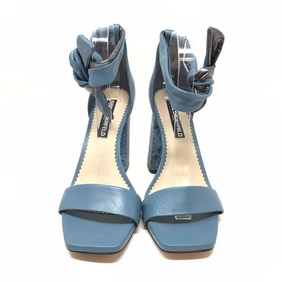 Karl Lagerfeld Mabli Ankle Strap Sandals Size 8 Block Heel Snake Skin Leather