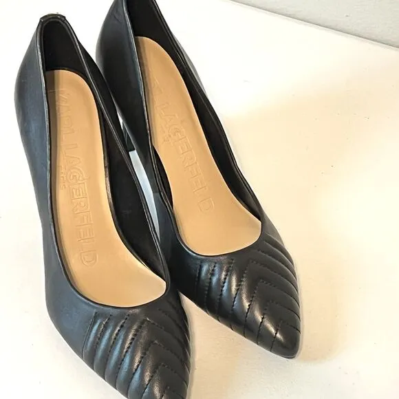 Karl Lagerfeld Paris LEATHER ROULLE 3.5&quot; HEELS PUMPS SHOES