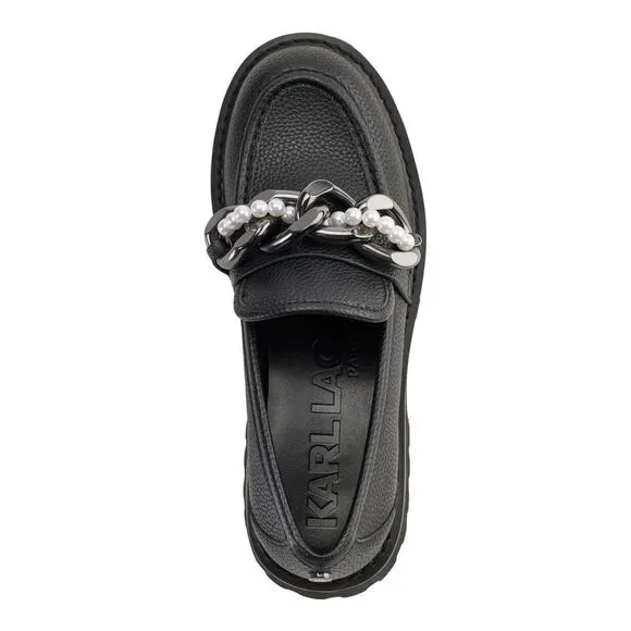 KARL LAGERFELD PARIS Womens Black 1&quot; Platform Chain Gemsy Loafers Shoes 5.5