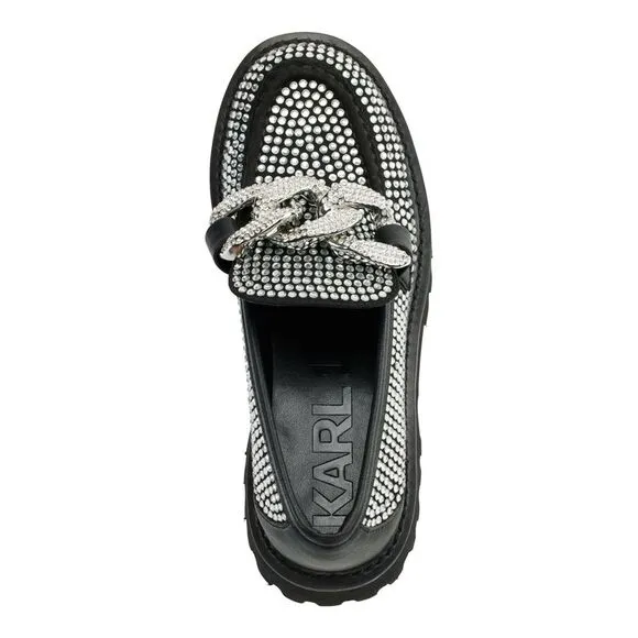 KARL LAGERFELD PARIS Womens Black 1&quot; Platform Chain Giana Loafers Shoes 6.5