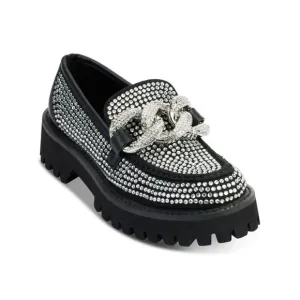 KARL LAGERFELD PARIS Womens Black 1&quot; Platform Chain Giana Loafers Shoes 6.5