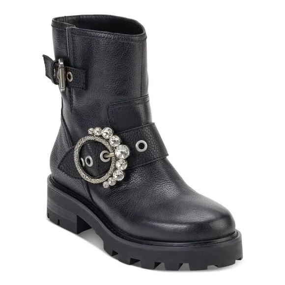 KARL LAGERFELD PARIS Womens Black Marceau Toe Block Heel Leather Boots Shoes 5
