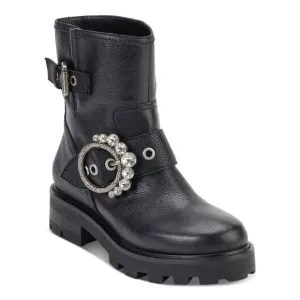 KARL LAGERFELD PARIS Womens Black Marceau Toe Block Heel Leather Boots Shoes 5
