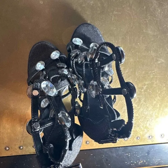 Karl Lagerfeld Womens Heeled Sandals Beatriz Crystal Block Heel Denim Black 5