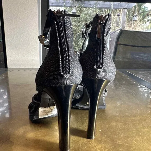Karl Lagerfeld Womens Heeled Sandals Beatriz Crystal Block Heel Denim Black 5
