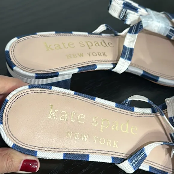 KATE SPADE Aphrodite Sandals in Awning Stripe/Outerspace Blue and White Size 8.5
