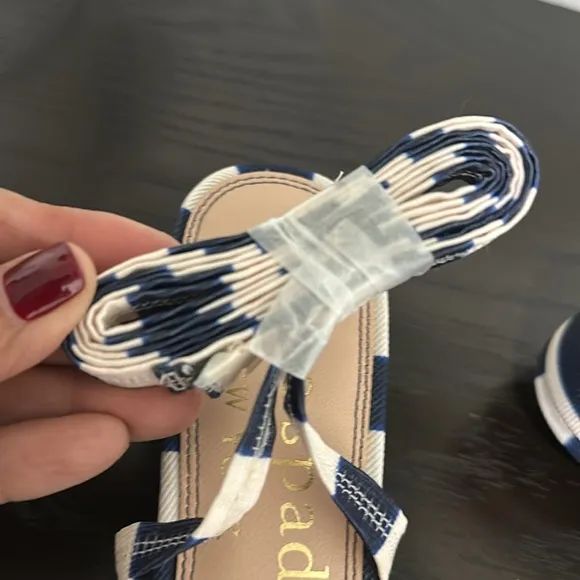 KATE SPADE Aphrodite Sandals in Awning Stripe/Outerspace Blue and White Size 8.5
