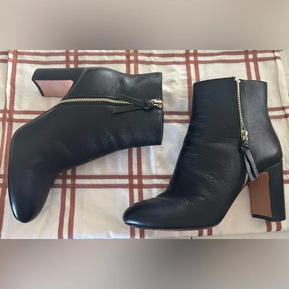 Kate Spade Black Pebble Leather Ankle Boots
