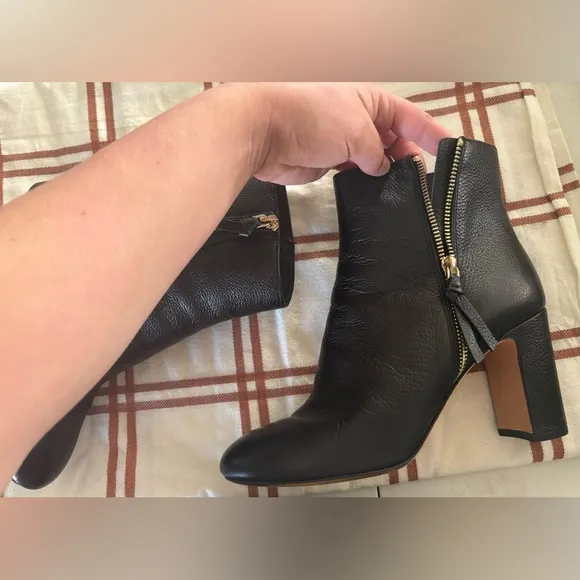 Kate Spade Black Pebble Leather Ankle Boots