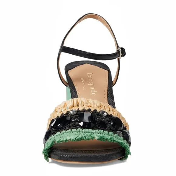 ♠️Kate Spade Bora Bora Heeled Sandals, Black/ Natural/ Mint NIB
