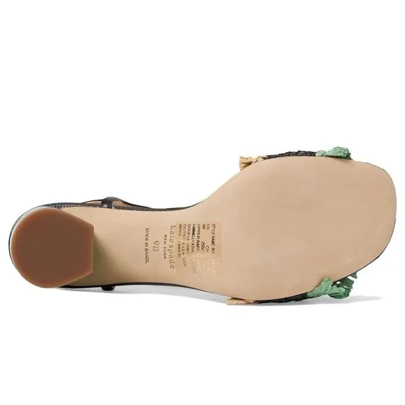 ♠️Kate Spade Bora Bora Heeled Sandals, Black/ Natural/ Mint NIB