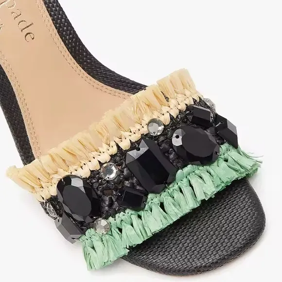♠️Kate Spade Bora Bora Heeled Sandals, Black/ Natural/ Mint NIB