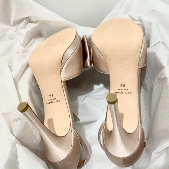 Kate Spade Bridal Bow Champagne Satin Platform Sandal Stiletto Heel Evening pump