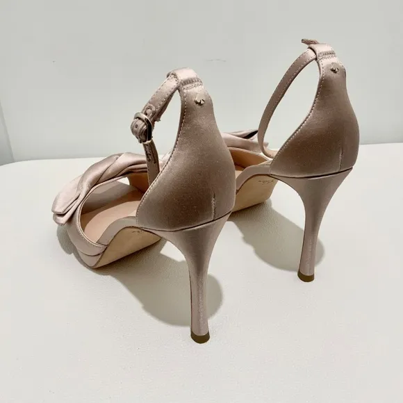 Kate Spade Bridal Bow Champagne Satin Platform Sandal Stiletto Heel Evening pump