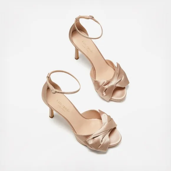 Kate Spade Bridal Bow Champagne Satin Platform Sandal Stiletto Heel Evening pump