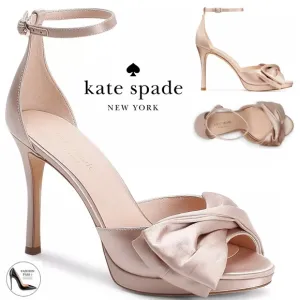 Kate Spade Bridal Bow Champagne Satin Platform Sandal Stiletto Heel Evening pump