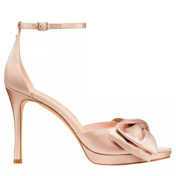 Kate Spade Bridal Bow Champagne Satin Platform Sandal Stiletto Heel Evening pump