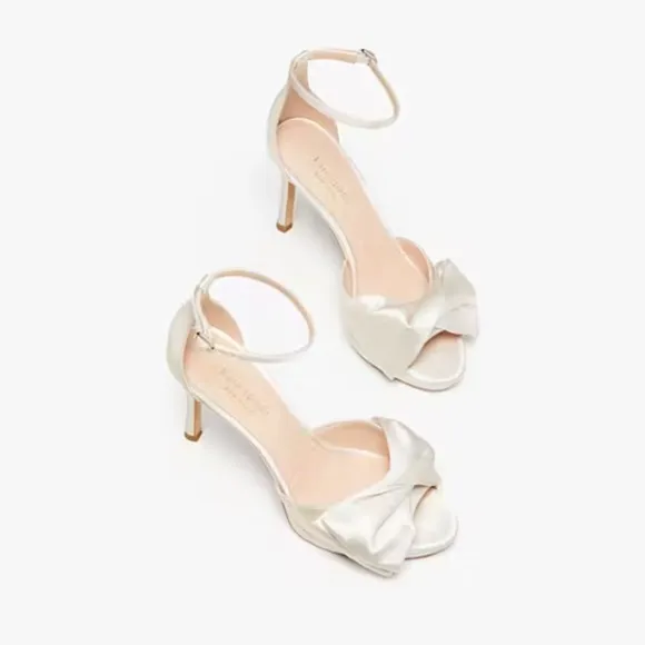 Kate Spade Bridal Bow Ivory Satin Platform Sandal Stiletto Heel Evening Pumps 6