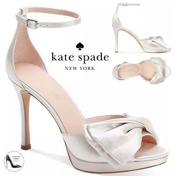 Kate Spade Bridal Bow Ivory Satin Platform Sandal Stiletto Heel Evening Pumps 6