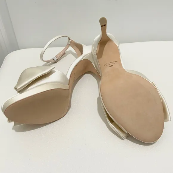 Kate Spade Bridal Bow Ivory Satin Platform Sandal Stiletto Heel Evening Pumps 6