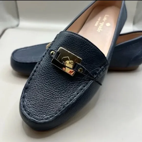 Kate Spade Carmen Loafers Navy Dark Blue Leather Size 10