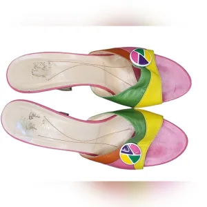 KATE SPADE cutout wedge sandal heel, bright/colorful, size 8.5, Vintage, y2k
