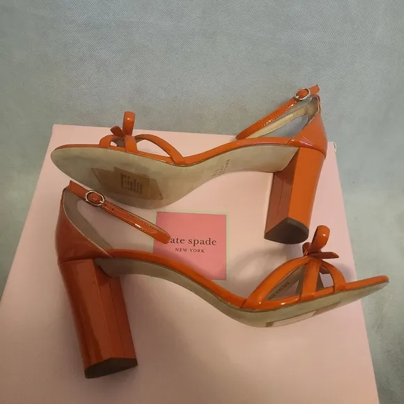 Kate Spade Flamenco Bow Patent Leather Ankle Strap Sandals in Dried Apricot Sz11