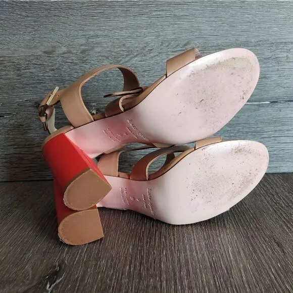 Kate Spade Ibarra Block Heel Buckle Sandals Camel Red 4 Inch Heel Women’s 9 B