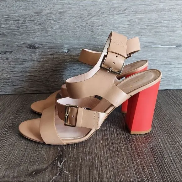 Kate Spade Ibarra Block Heel Buckle Sandals Camel Red 4 Inch Heel Women’s 9 B